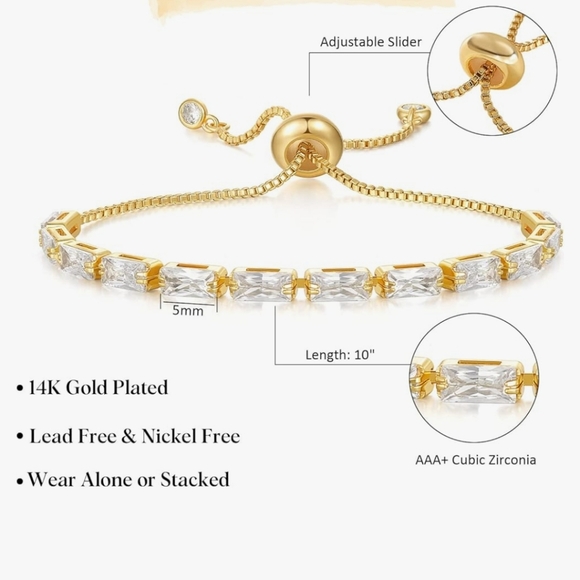 14k Gold & CZ Tennis  Bracelet NWT - Picture 3 of 4